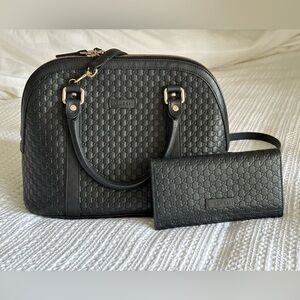 GUCCI Micro GG Leather Dome Crossbody Handbag AND matching leather wallet